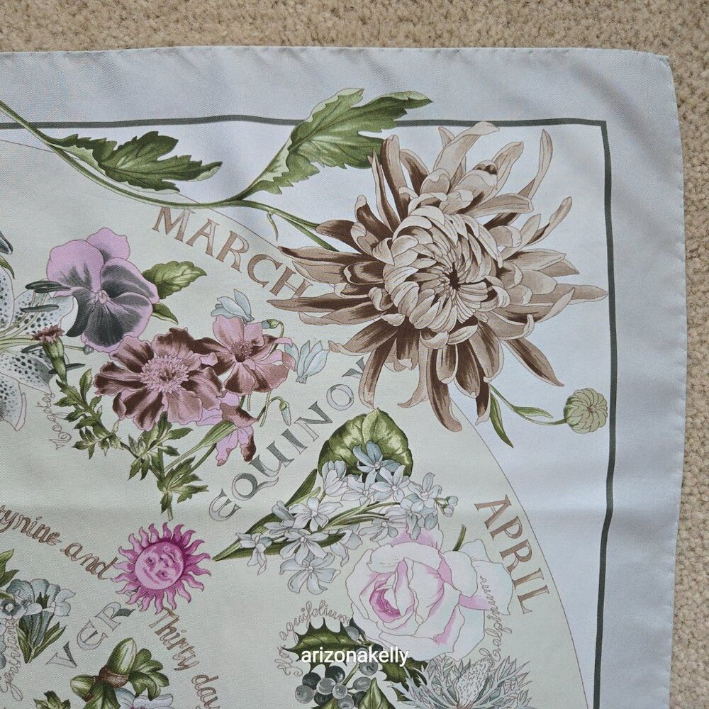 Brooks Brothers Silk Scarf Four Seasons of Flowers Purple Grey - Picture 10 of 16
